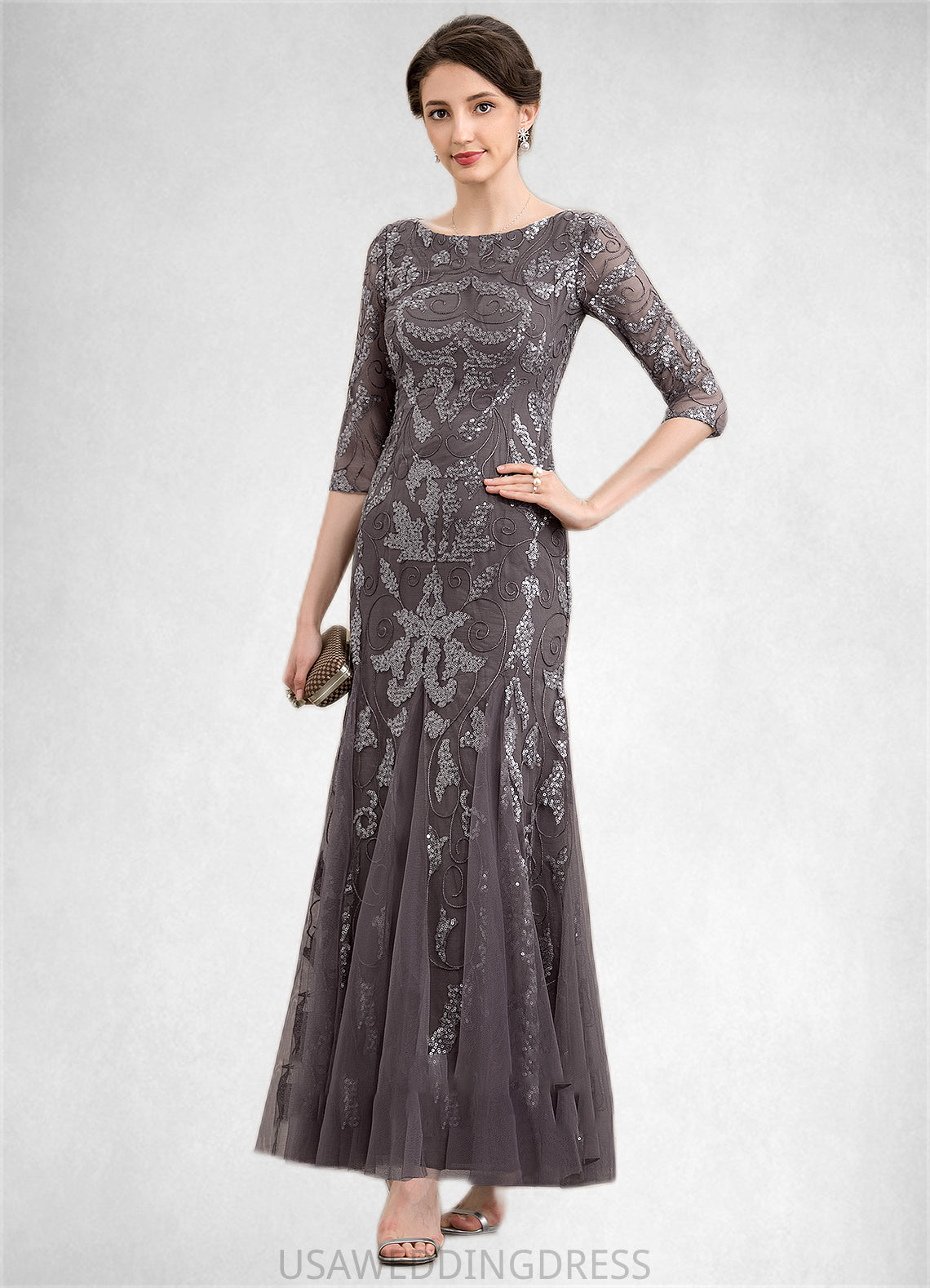 Hannah Sheath/Column Scoop Neck Ankle-Length Tulle Sequined Mother of the Bride Dress DS126P0014758