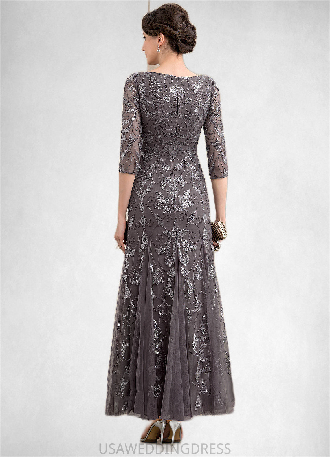 Hannah Sheath/Column Scoop Neck Ankle-Length Tulle Sequined Mother of the Bride Dress DS126P0014758