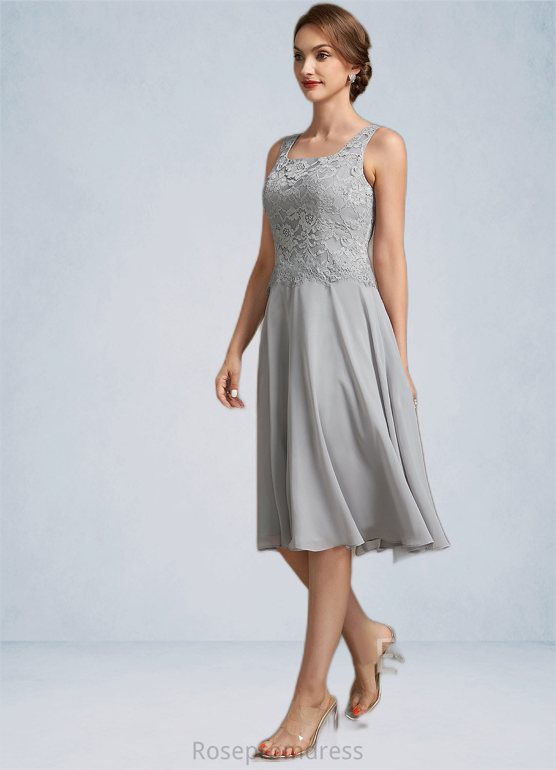 Madeline A-Line Square Neckline Knee-Length Chiffon Lace Mother of the Bride Dress SRS126P0014759