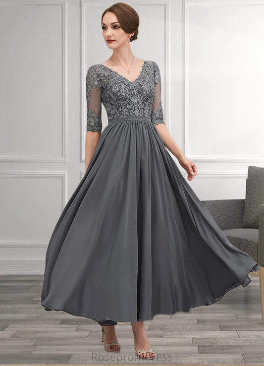 Azaria A-line V-Neck Ankle-Length Chiffon Lace Mother of the Bride Dress SRS126P0014760