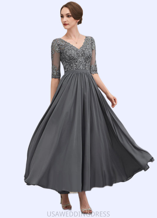 Ariella A-line V-Neck Ankle-Length Chiffon Lace Mother of the Bride Dress DS126P0014760