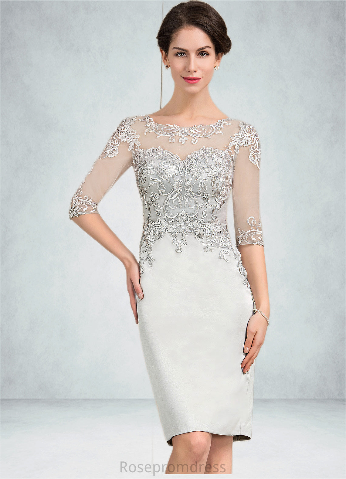 Grace Sheath/Column Scoop Neck Knee-Length Satin Lace Mother of the Bride Dress SRS126P0014762