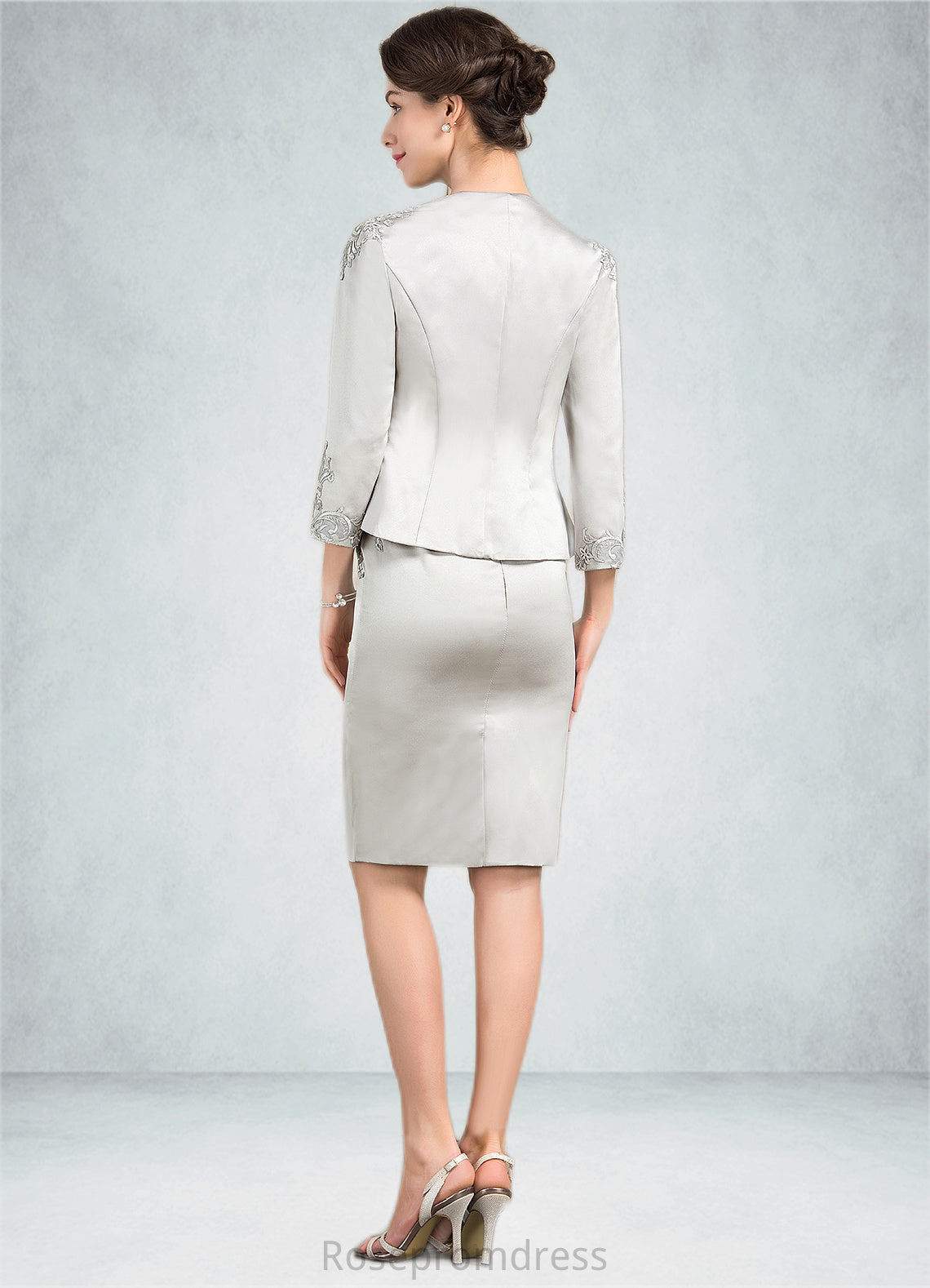 Grace Sheath/Column Scoop Neck Knee-Length Satin Lace Mother of the Bride Dress SRS126P0014762