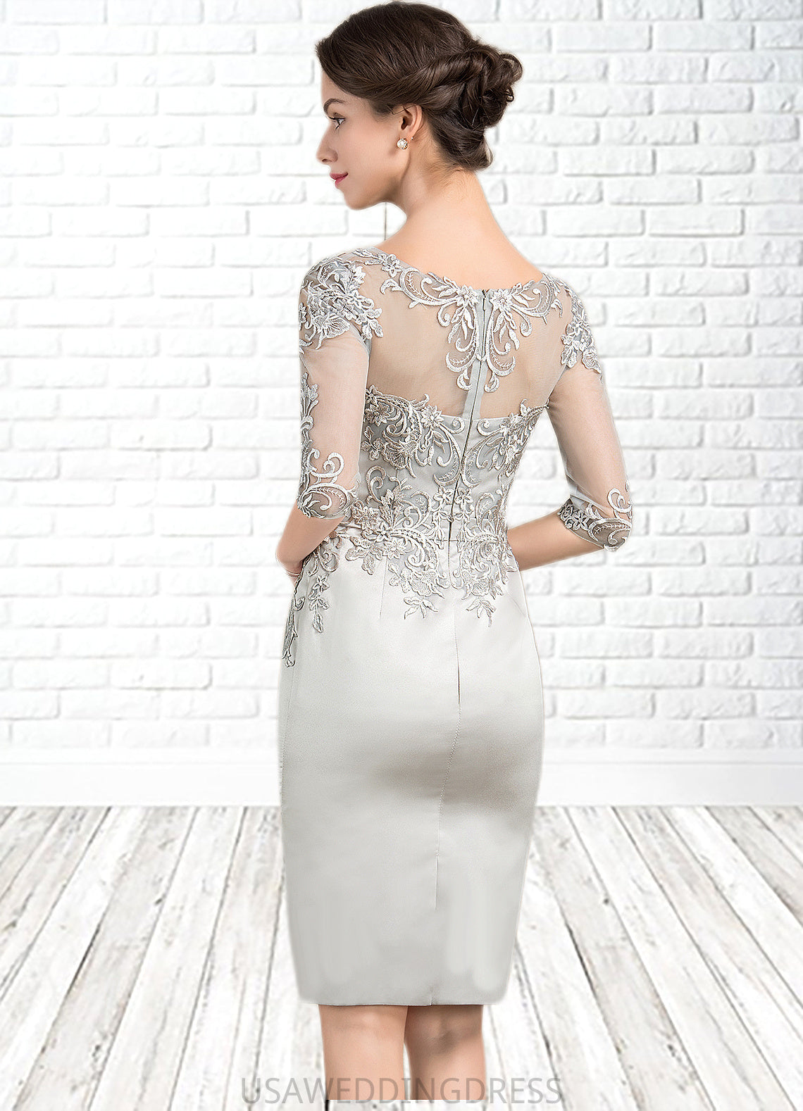 Louise Sheath/Column Scoop Neck Knee-Length Satin Lace Mother of the Bride Dress DS126P0014762