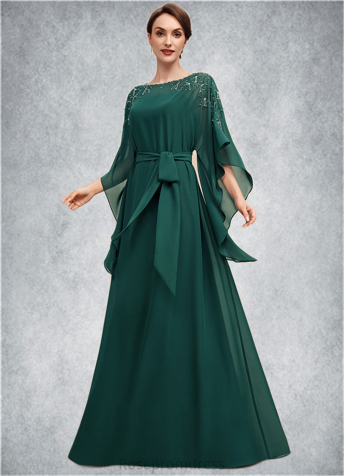 Dakota A-Line Scoop Neck Floor-Length Chiffon Mother of the Bride Dress With Beading Bow(s) SRS126P0014763