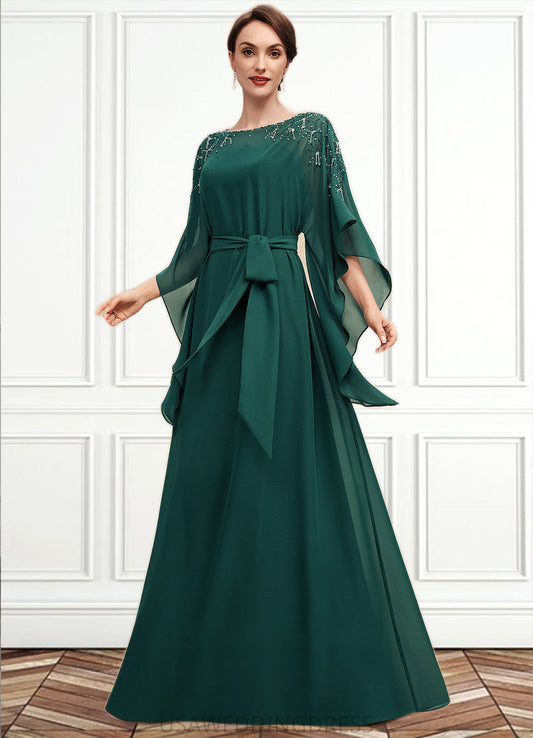 Saige A-Line Scoop Neck Floor-Length Chiffon Mother of the Bride Dress With Beading Bow(s) DS126P0014763