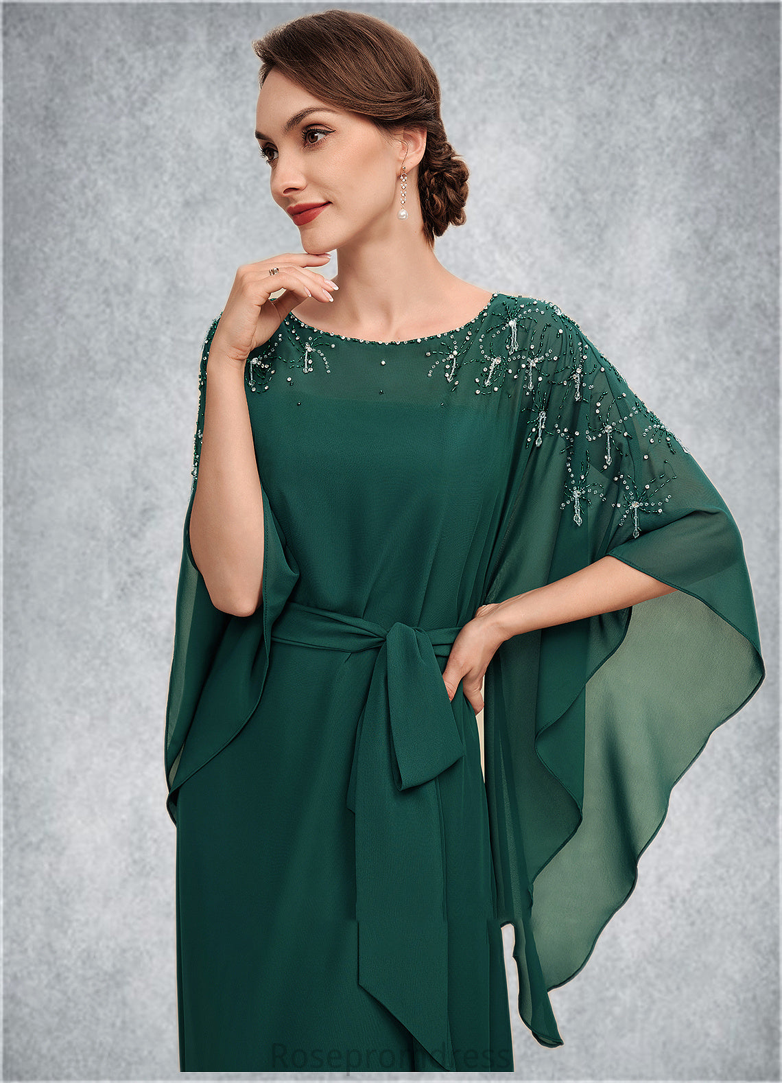 Dakota A-Line Scoop Neck Floor-Length Chiffon Mother of the Bride Dress With Beading Bow(s) SRS126P0014763