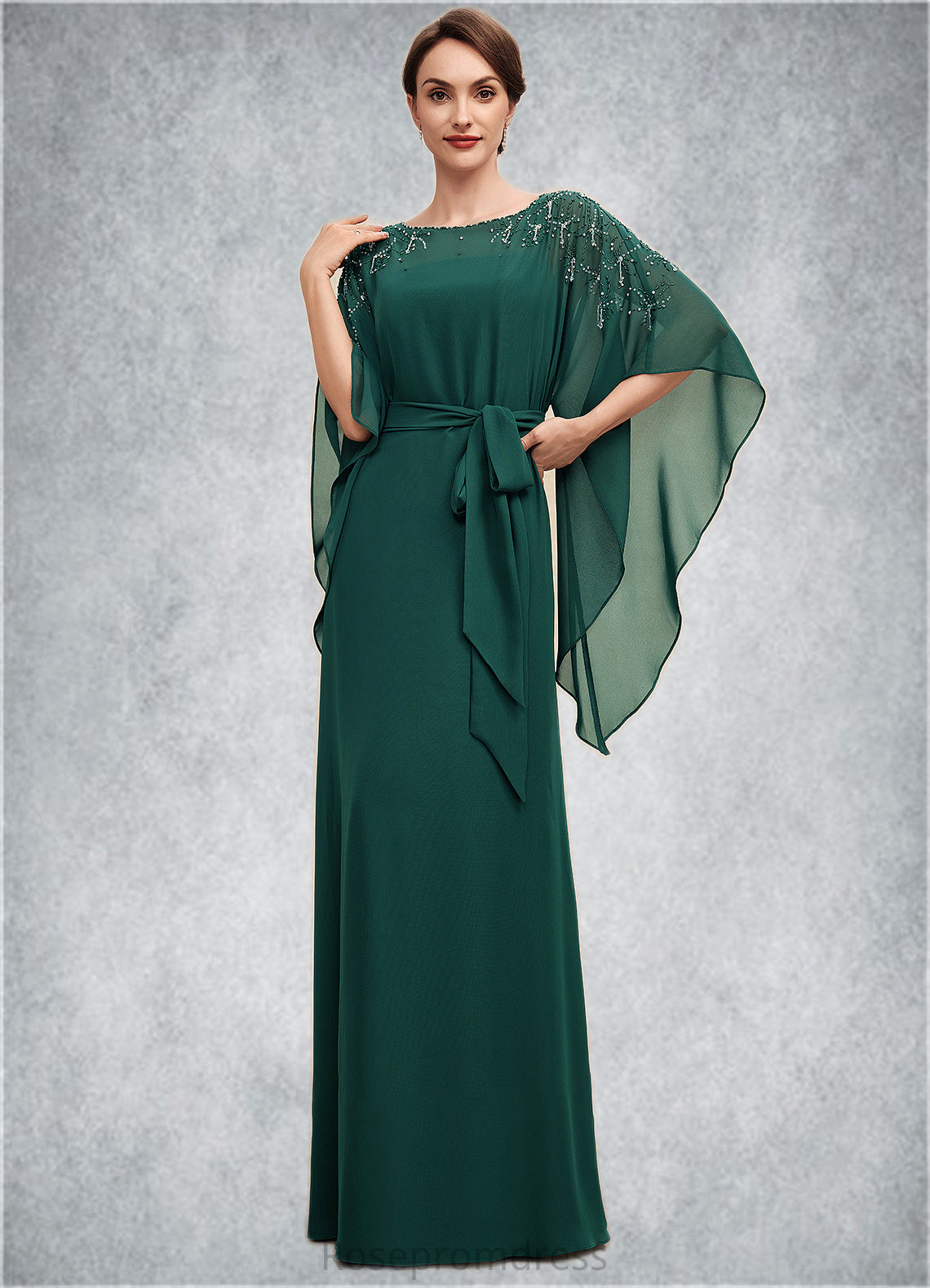 Dakota A-Line Scoop Neck Floor-Length Chiffon Mother of the Bride Dress With Beading Bow(s) SRS126P0014763