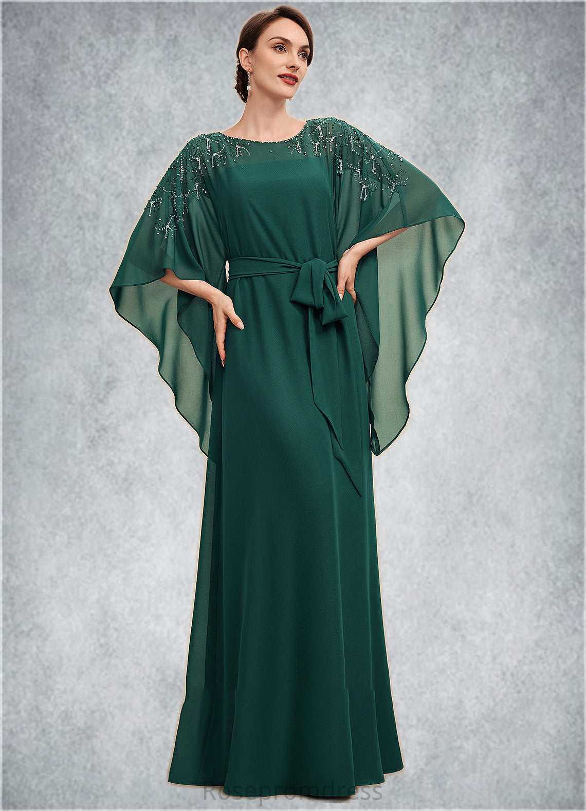 Dakota A-Line Scoop Neck Floor-Length Chiffon Mother of the Bride Dress With Beading Bow(s) SRS126P0014763