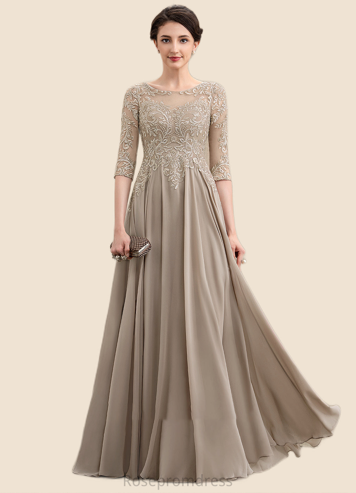 Kaydence A-Line Scoop Neck Floor-Length Chiffon Lace Mother of the Bride Dress With Sequins SRS126P0014764