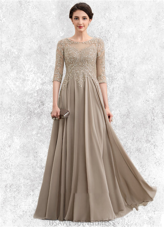 Cheryl A-Line Scoop Neck Floor-Length Chiffon Lace Mother of the Bride Dress With Sequins DS126P0014764