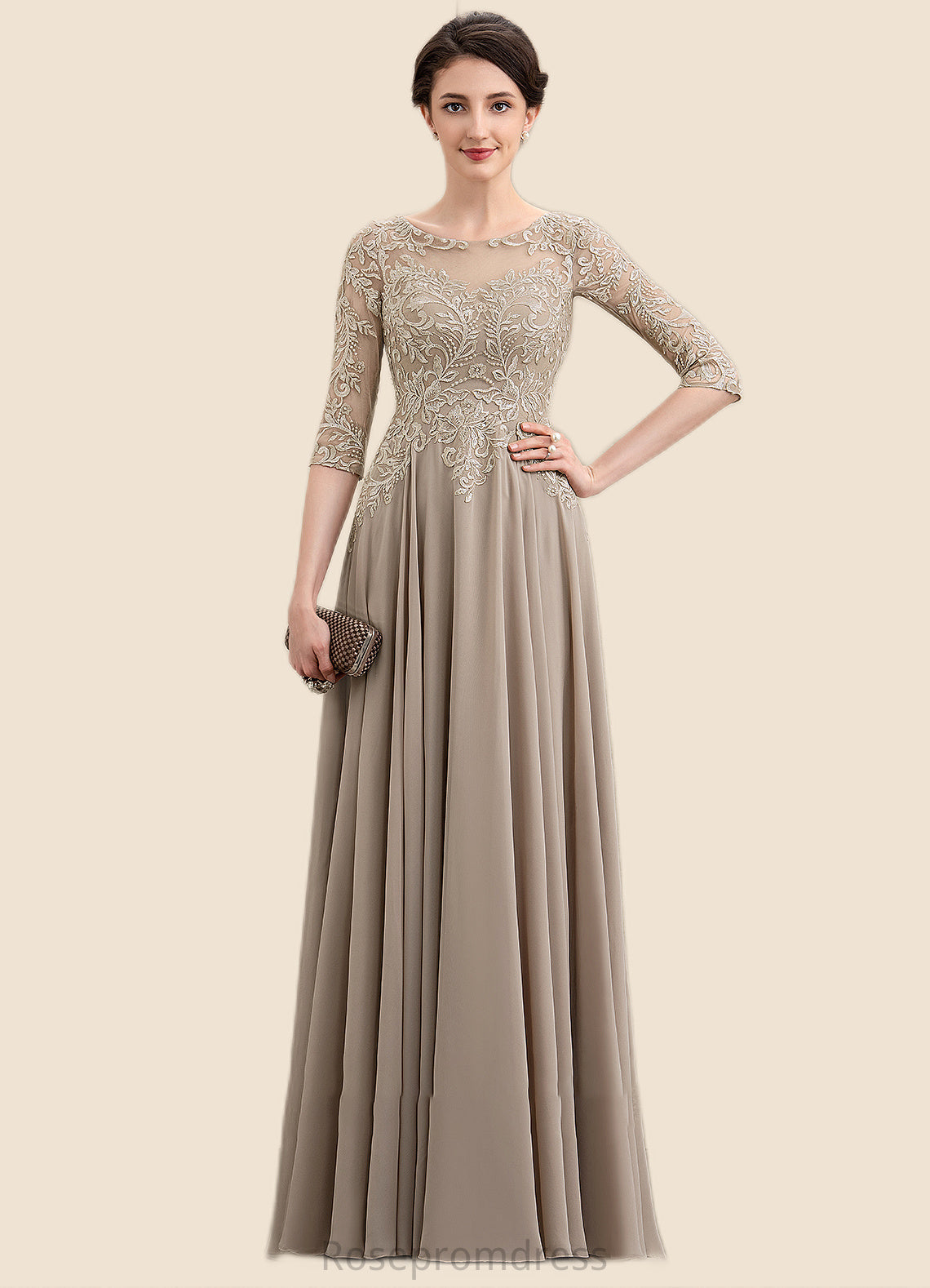 Kaydence A-Line Scoop Neck Floor-Length Chiffon Lace Mother of the Bride Dress With Sequins SRS126P0014764
