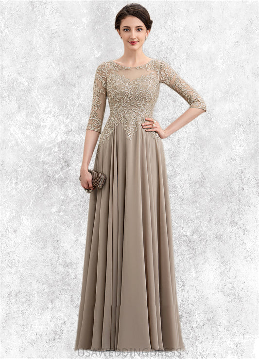 Cheryl A-Line Scoop Neck Floor-Length Chiffon Lace Mother of the Bride Dress With Sequins DS126P0014764