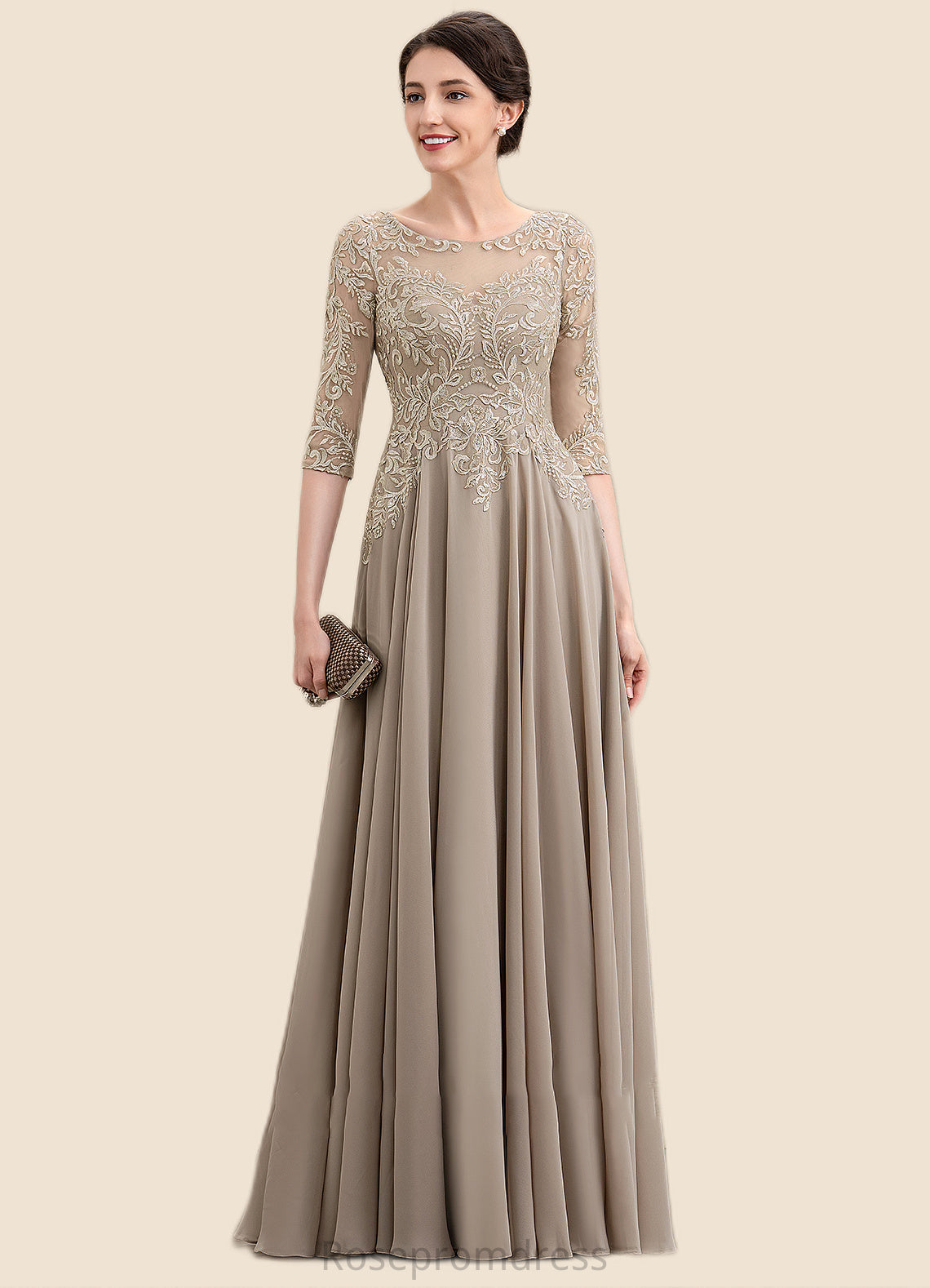 Kaydence A-Line Scoop Neck Floor-Length Chiffon Lace Mother of the Bride Dress With Sequins SRS126P0014764