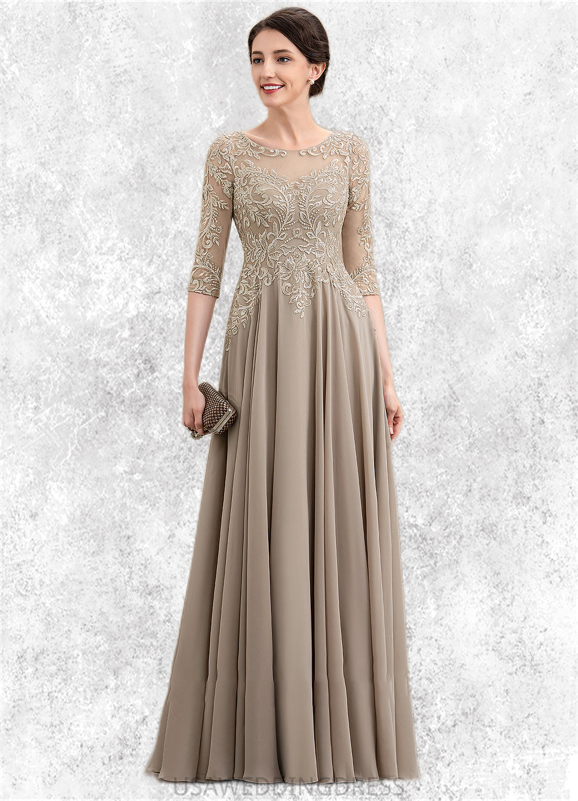 Cheryl A-Line Scoop Neck Floor-Length Chiffon Lace Mother of the Bride Dress With Sequins DS126P0014764