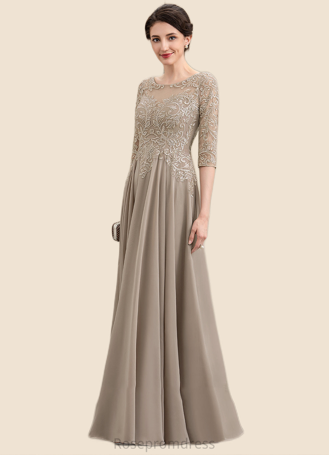 Kaydence A-Line Scoop Neck Floor-Length Chiffon Lace Mother of the Bride Dress With Sequins SRS126P0014764