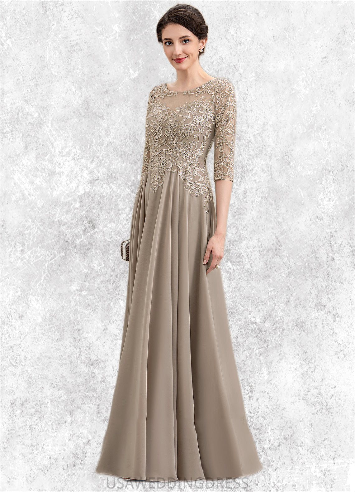 Cheryl A-Line Scoop Neck Floor-Length Chiffon Lace Mother of the Bride Dress With Sequins DS126P0014764