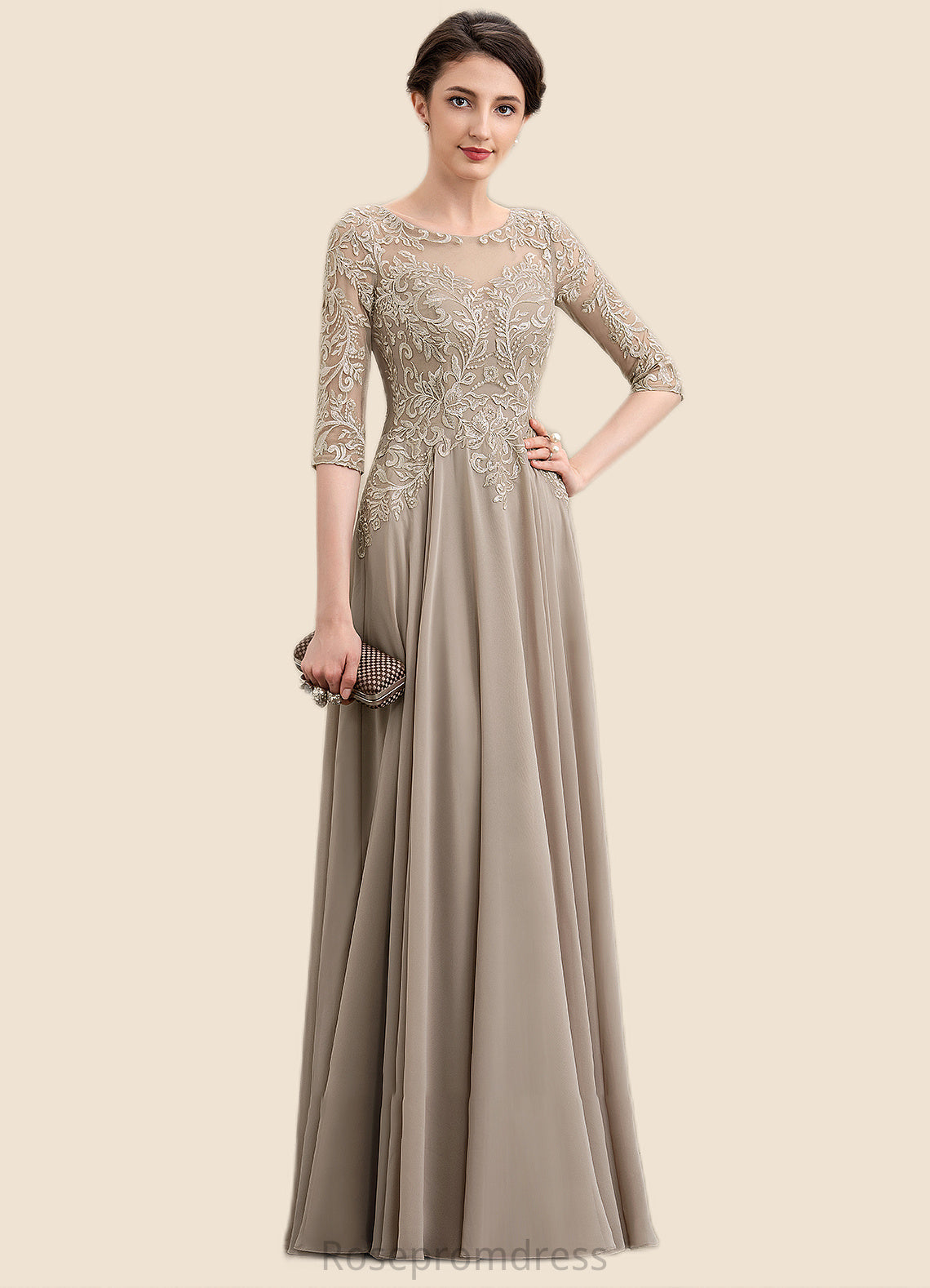 Kaydence A-Line Scoop Neck Floor-Length Chiffon Lace Mother of the Bride Dress With Sequins SRS126P0014764