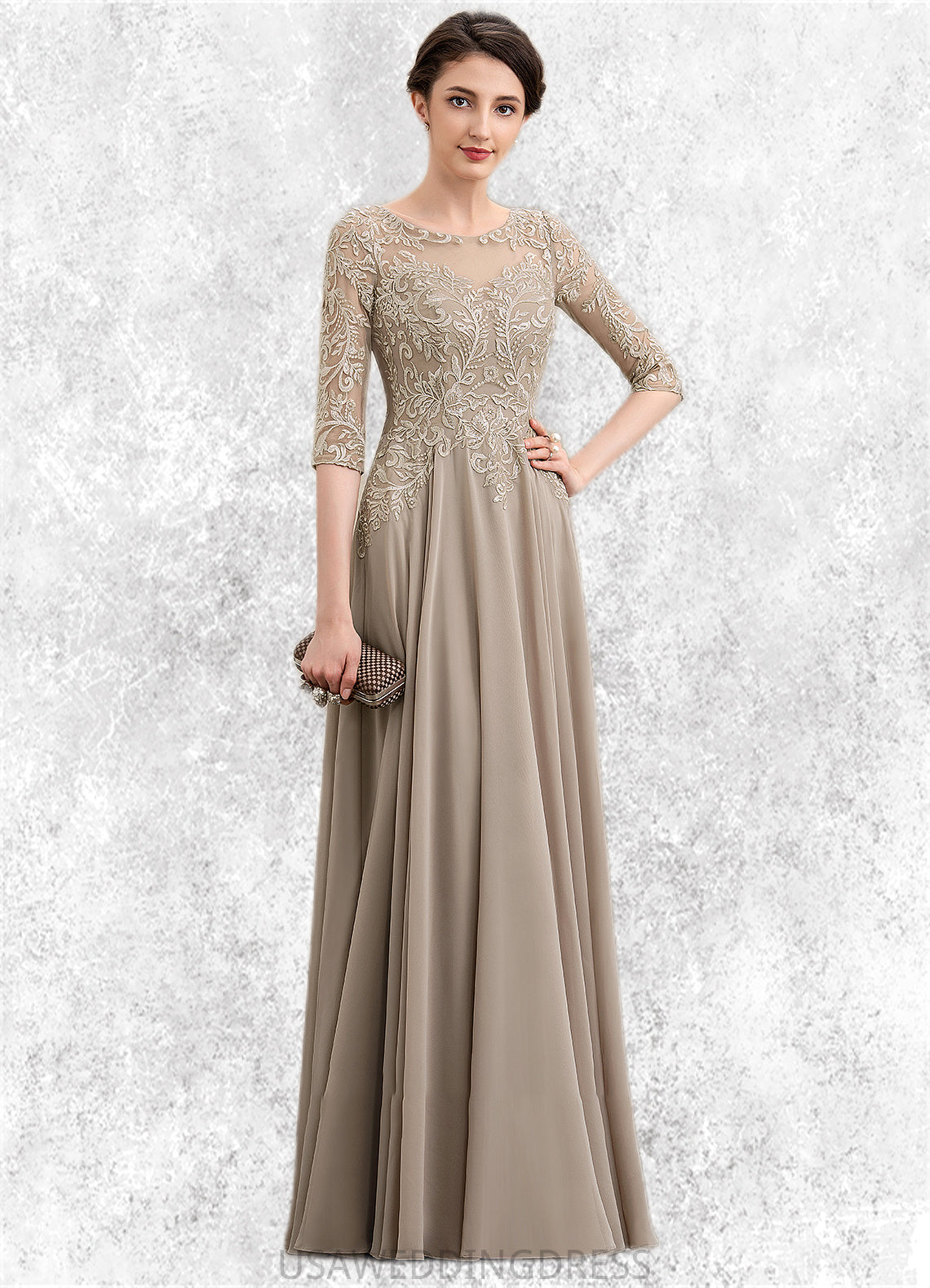 Cheryl A-Line Scoop Neck Floor-Length Chiffon Lace Mother of the Bride Dress With Sequins DS126P0014764