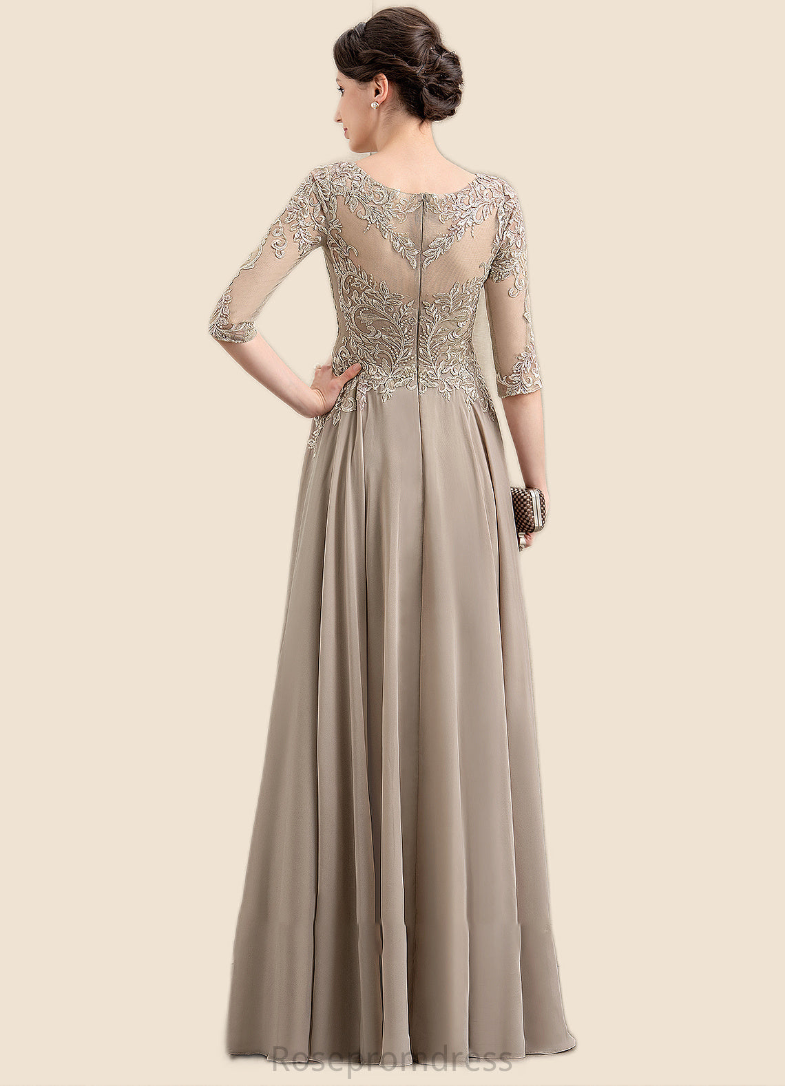 Kaydence A-Line Scoop Neck Floor-Length Chiffon Lace Mother of the Bride Dress With Sequins SRS126P0014764