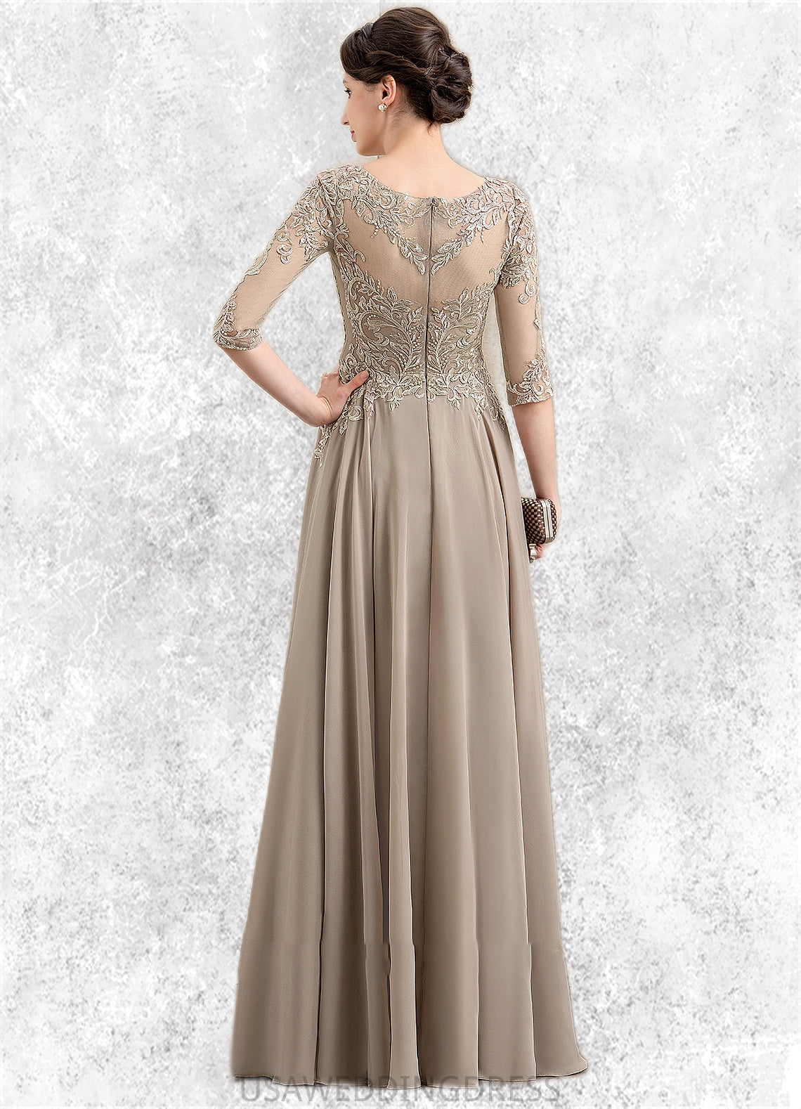 Cheryl A-Line Scoop Neck Floor-Length Chiffon Lace Mother of the Bride Dress With Sequins DS126P0014764