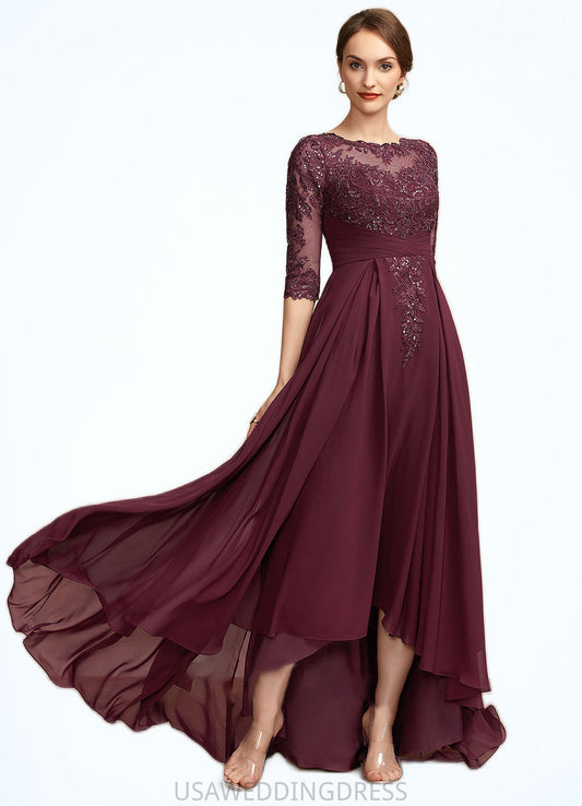 Jean A-Line Scoop Neck Asymmetrical Chiffon Lace Mother of the Bride Dress With Ruffle Sequins DS126P0014765