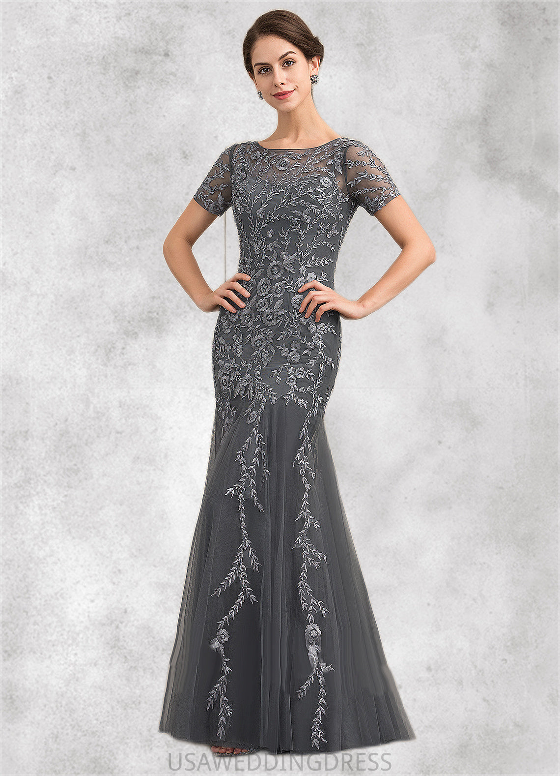 Valerie Trumpet/Mermaid Scoop Neck Floor-Length Tulle Lace Mother of the Bride Dress With Beading Sequins DS126P0014767