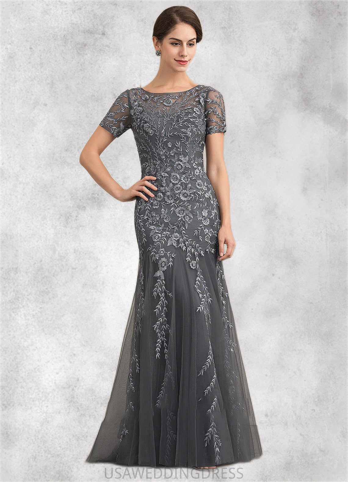 Valerie Trumpet/Mermaid Scoop Neck Floor-Length Tulle Lace Mother of the Bride Dress With Beading Sequins DS126P0014767