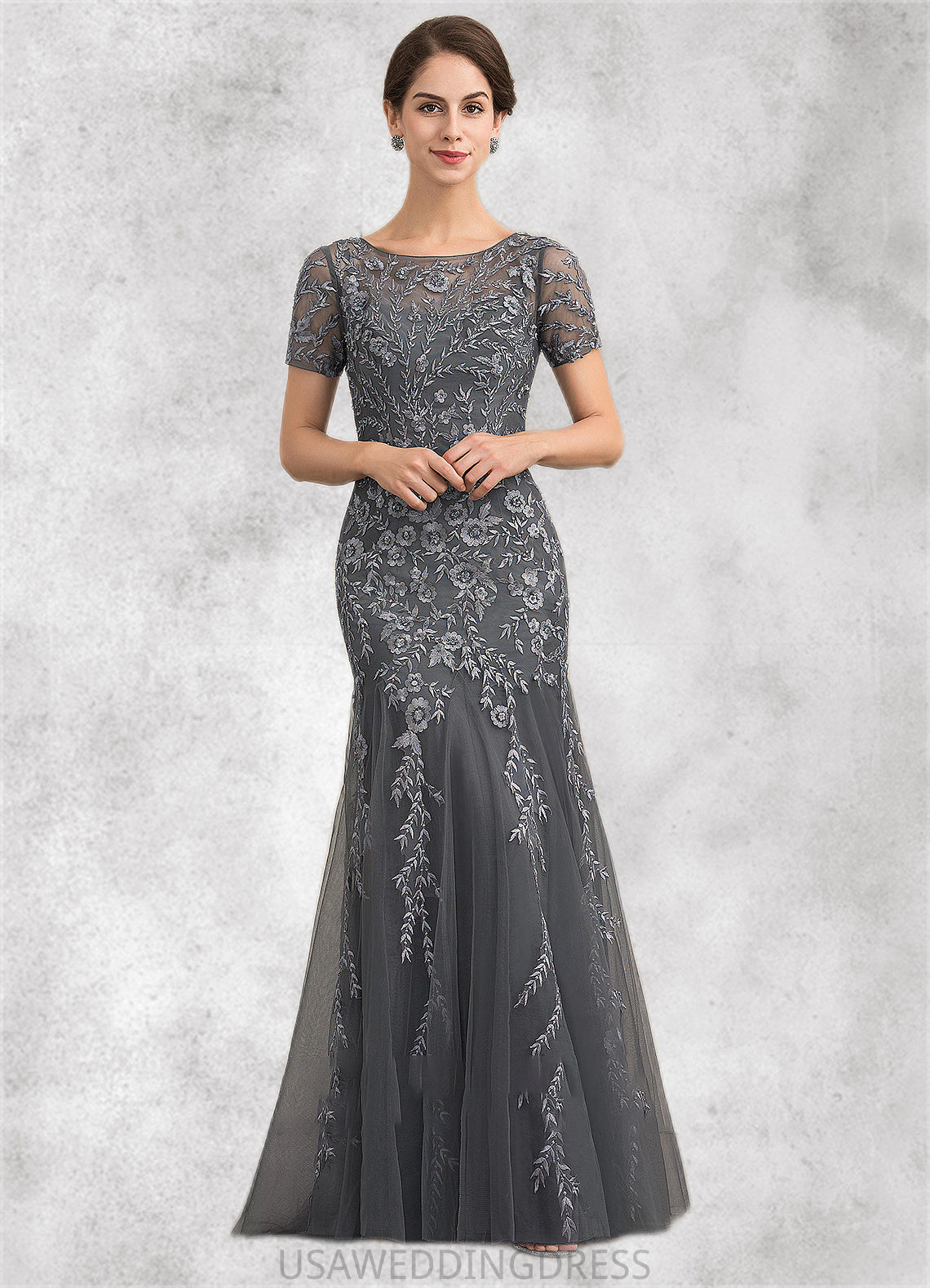 Valerie Trumpet/Mermaid Scoop Neck Floor-Length Tulle Lace Mother of the Bride Dress With Beading Sequins DS126P0014767