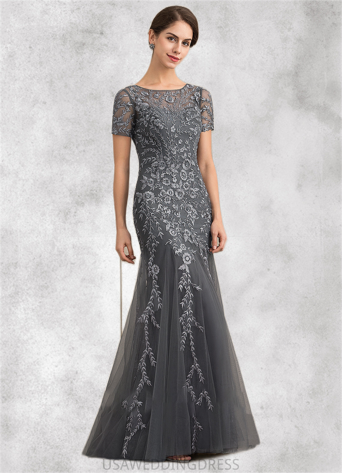 Valerie Trumpet/Mermaid Scoop Neck Floor-Length Tulle Lace Mother of the Bride Dress With Beading Sequins DS126P0014767