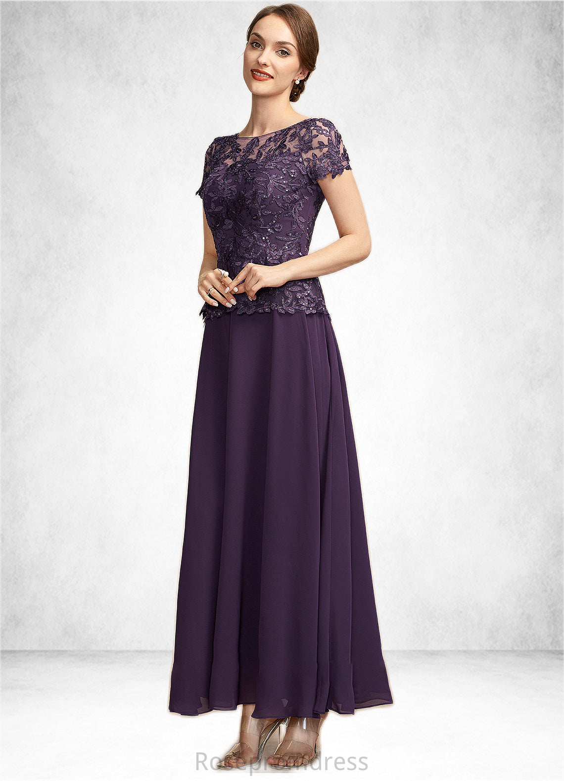 Aniya A-Line Scoop Neck Ankle-Length Chiffon Lace Mother of the Bride Dress With Sequins SRS126P0014769