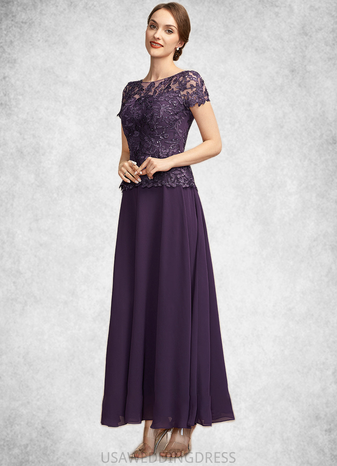 Hannah A-Line Scoop Neck Ankle-Length Chiffon Lace Mother of the Bride Dress With Sequins DS126P0014769