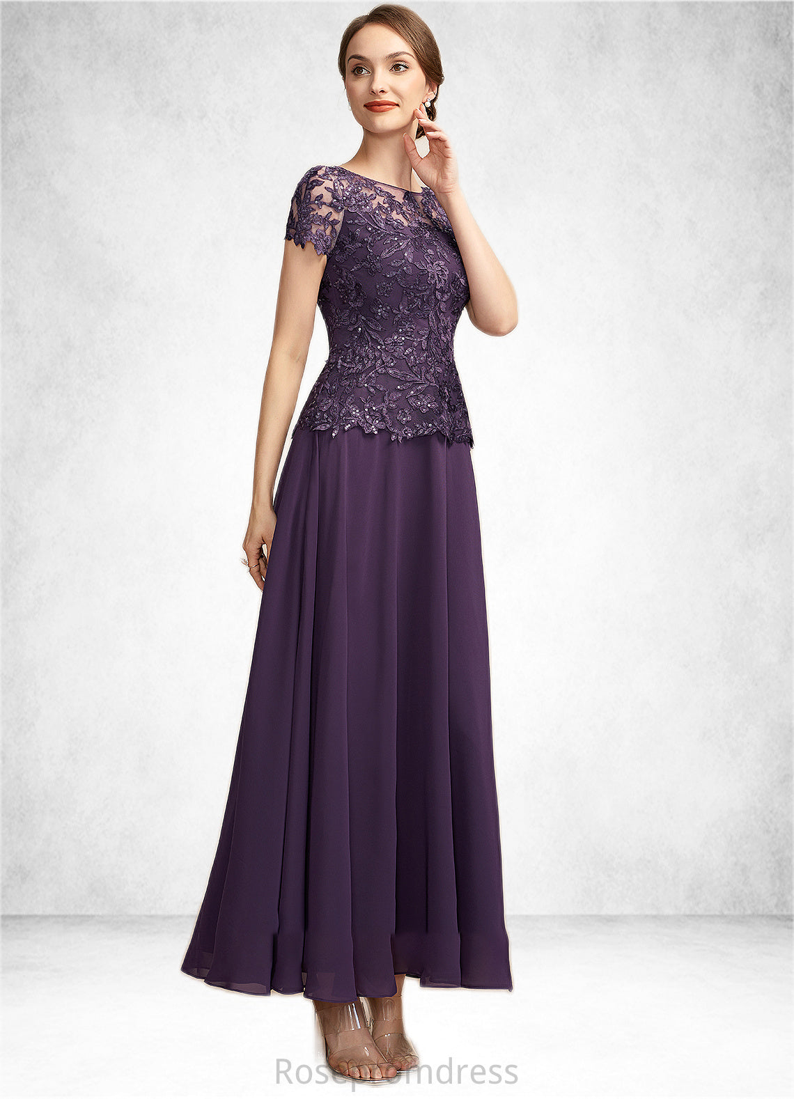 Aniya A-Line Scoop Neck Ankle-Length Chiffon Lace Mother of the Bride Dress With Sequins SRS126P0014769