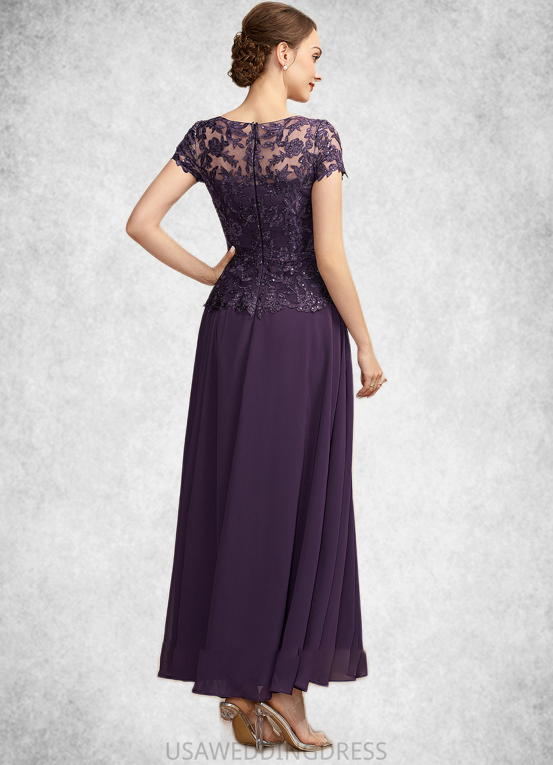Hannah A-Line Scoop Neck Ankle-Length Chiffon Lace Mother of the Bride Dress With Sequins DS126P0014769