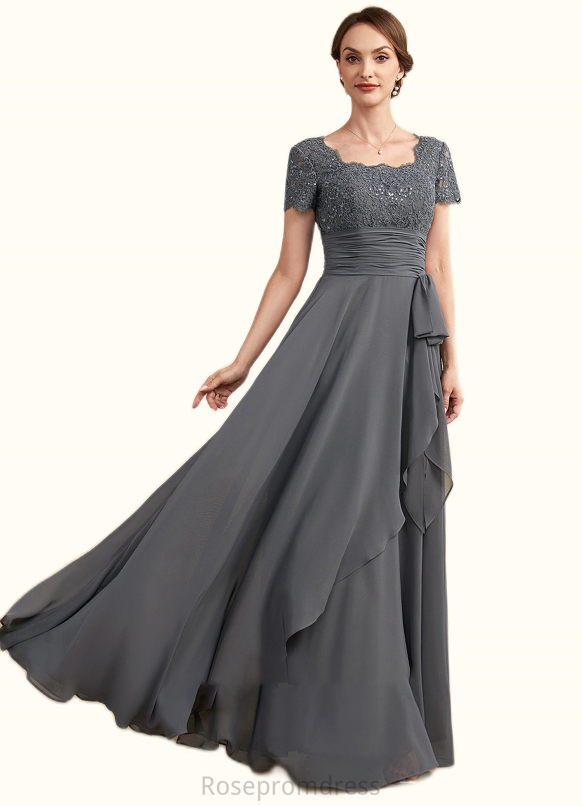 Martha A-Line Square Neckline Floor-Length Chiffon Lace Mother of the Bride Dress With Ruffle Sequins SRS126P0014770