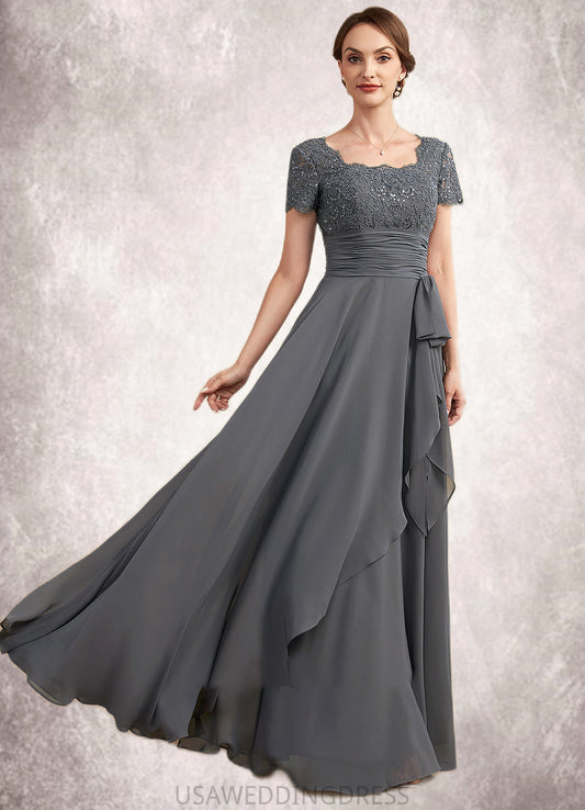 Stephany A-Line Square Neckline Floor-Length Chiffon Lace Mother of the Bride Dress With Ruffle Sequins DS126P0014770