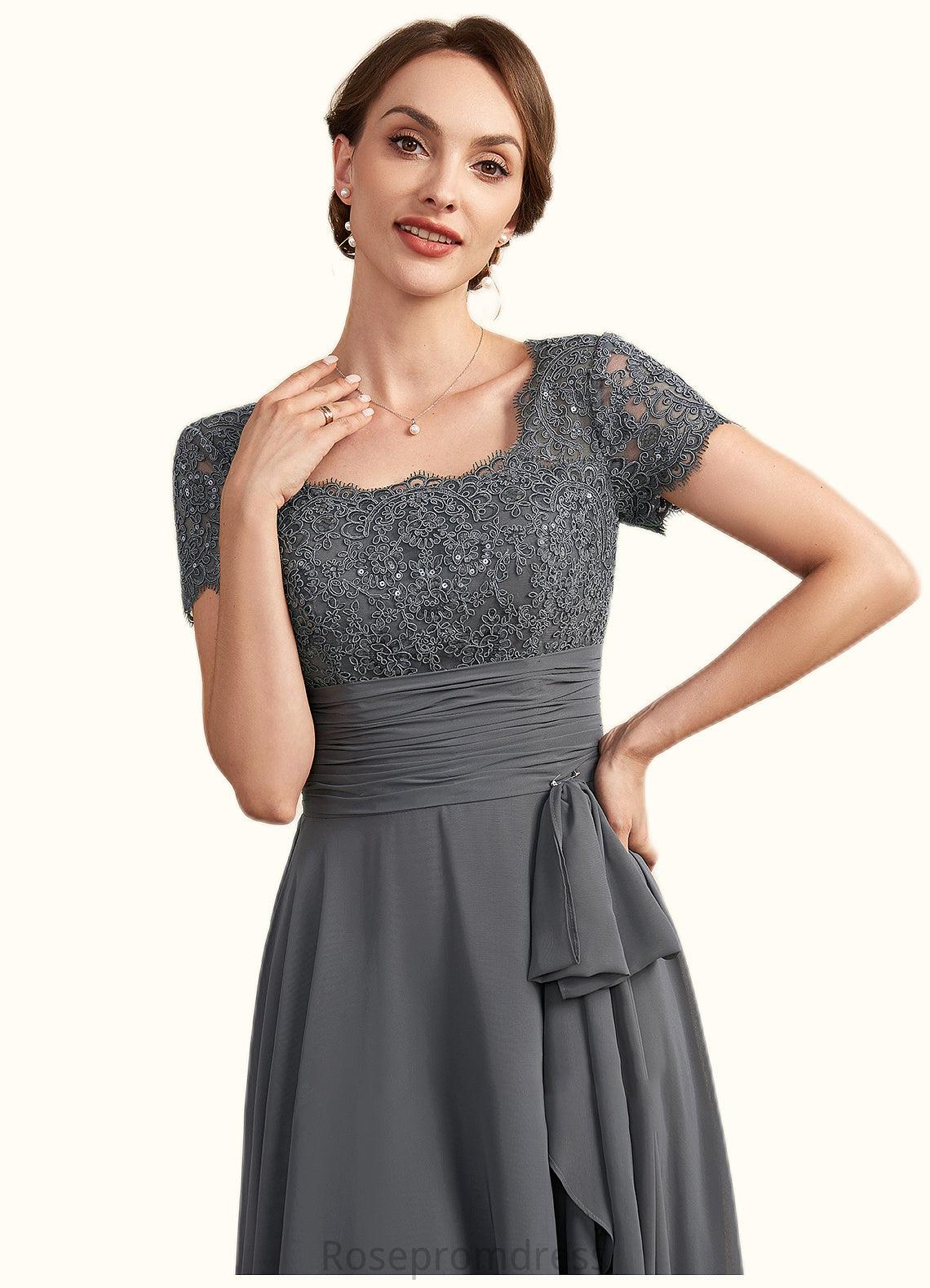 Martha A-Line Square Neckline Floor-Length Chiffon Lace Mother of the Bride Dress With Ruffle Sequins SRS126P0014770