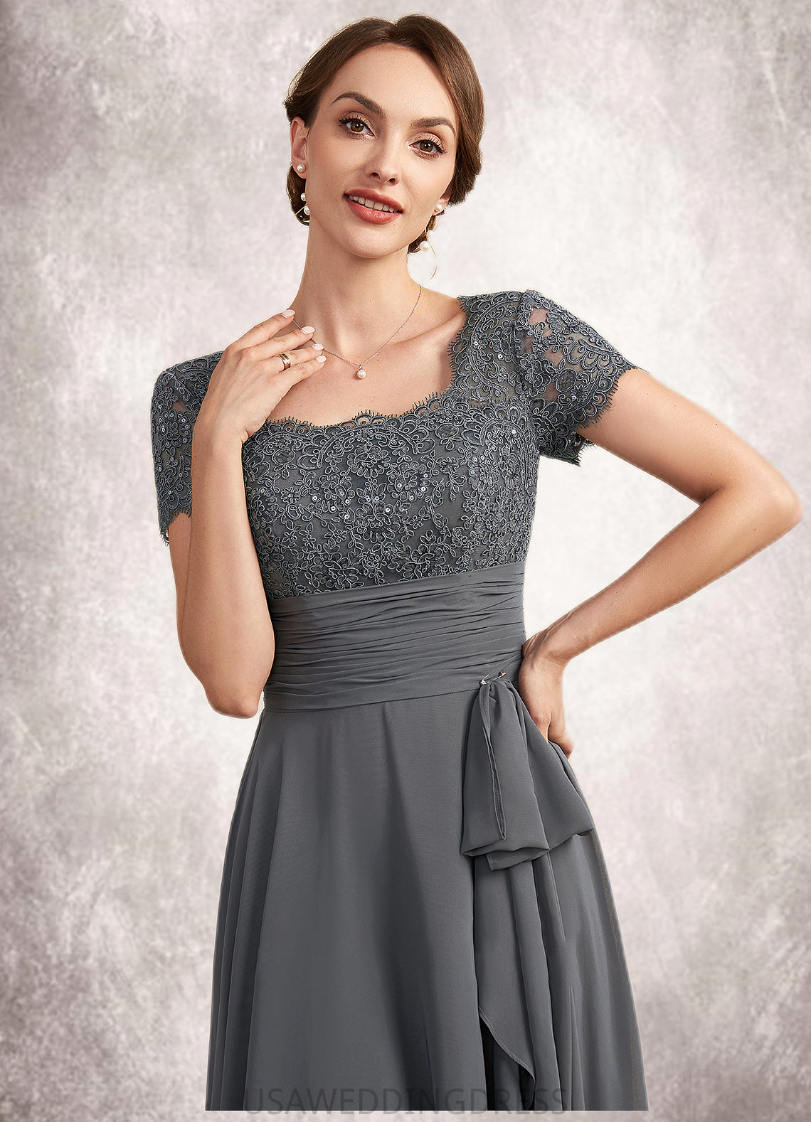 Stephany A-Line Square Neckline Floor-Length Chiffon Lace Mother of the Bride Dress With Ruffle Sequins DS126P0014770