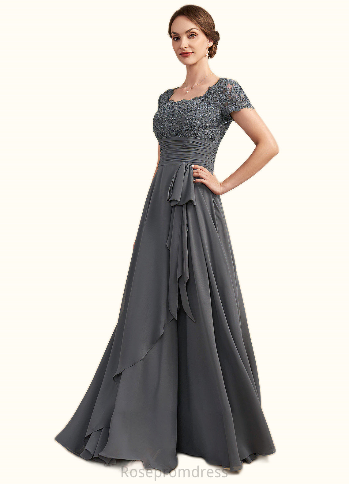 Martha A-Line Square Neckline Floor-Length Chiffon Lace Mother of the Bride Dress With Ruffle Sequins SRS126P0014770
