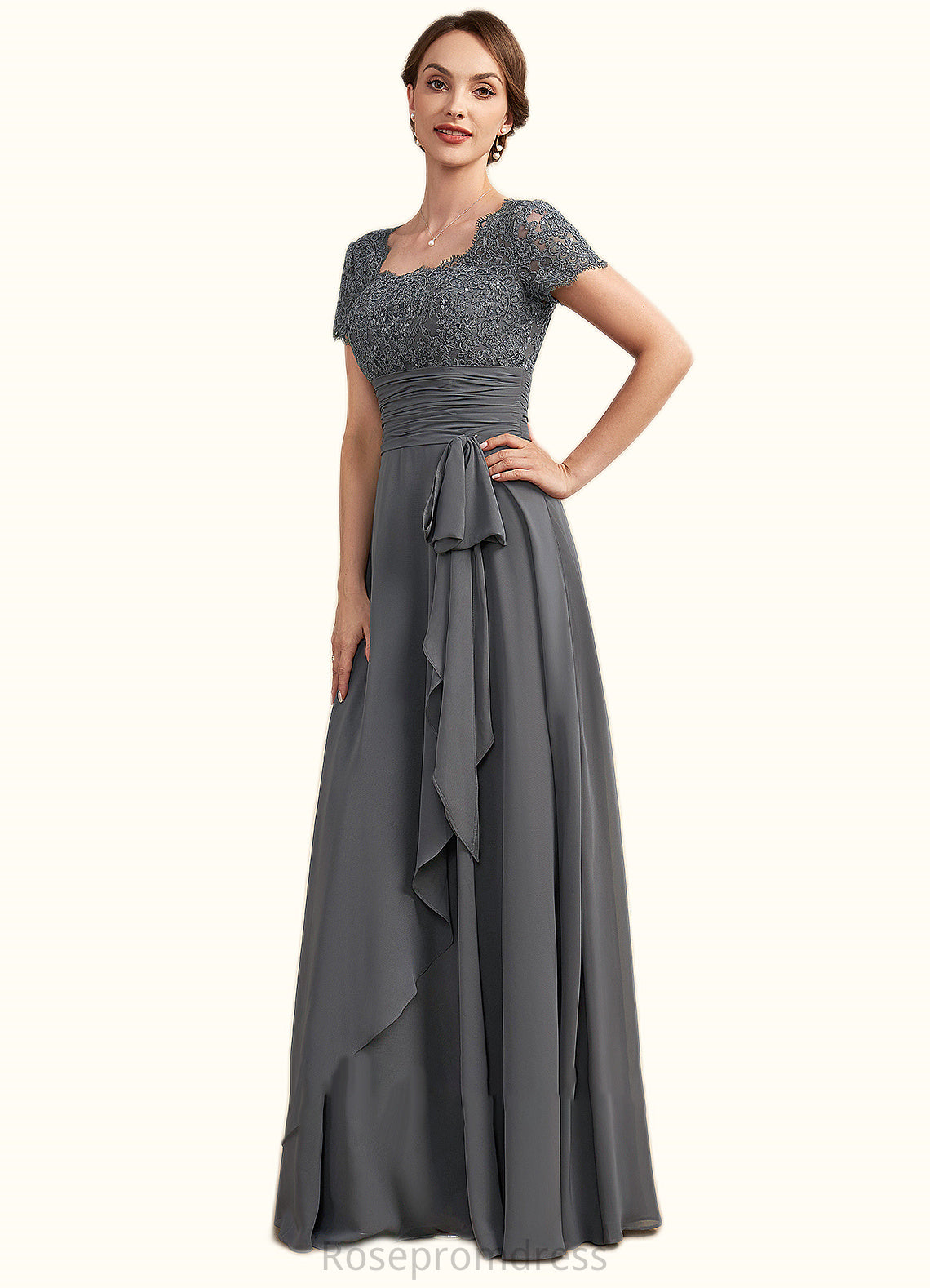 Martha A-Line Square Neckline Floor-Length Chiffon Lace Mother of the Bride Dress With Ruffle Sequins SRS126P0014770