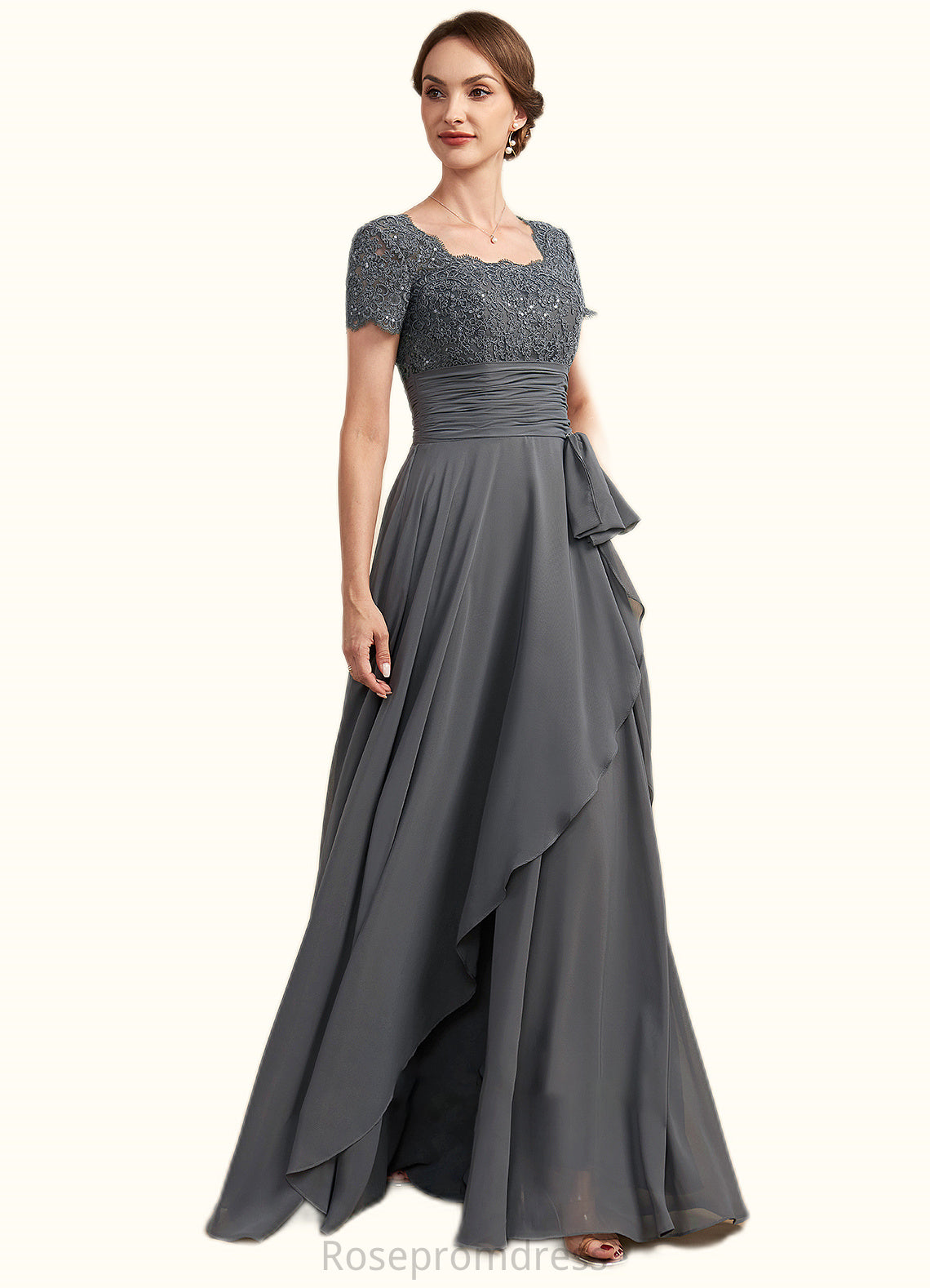 Martha A-Line Square Neckline Floor-Length Chiffon Lace Mother of the Bride Dress With Ruffle Sequins SRS126P0014770