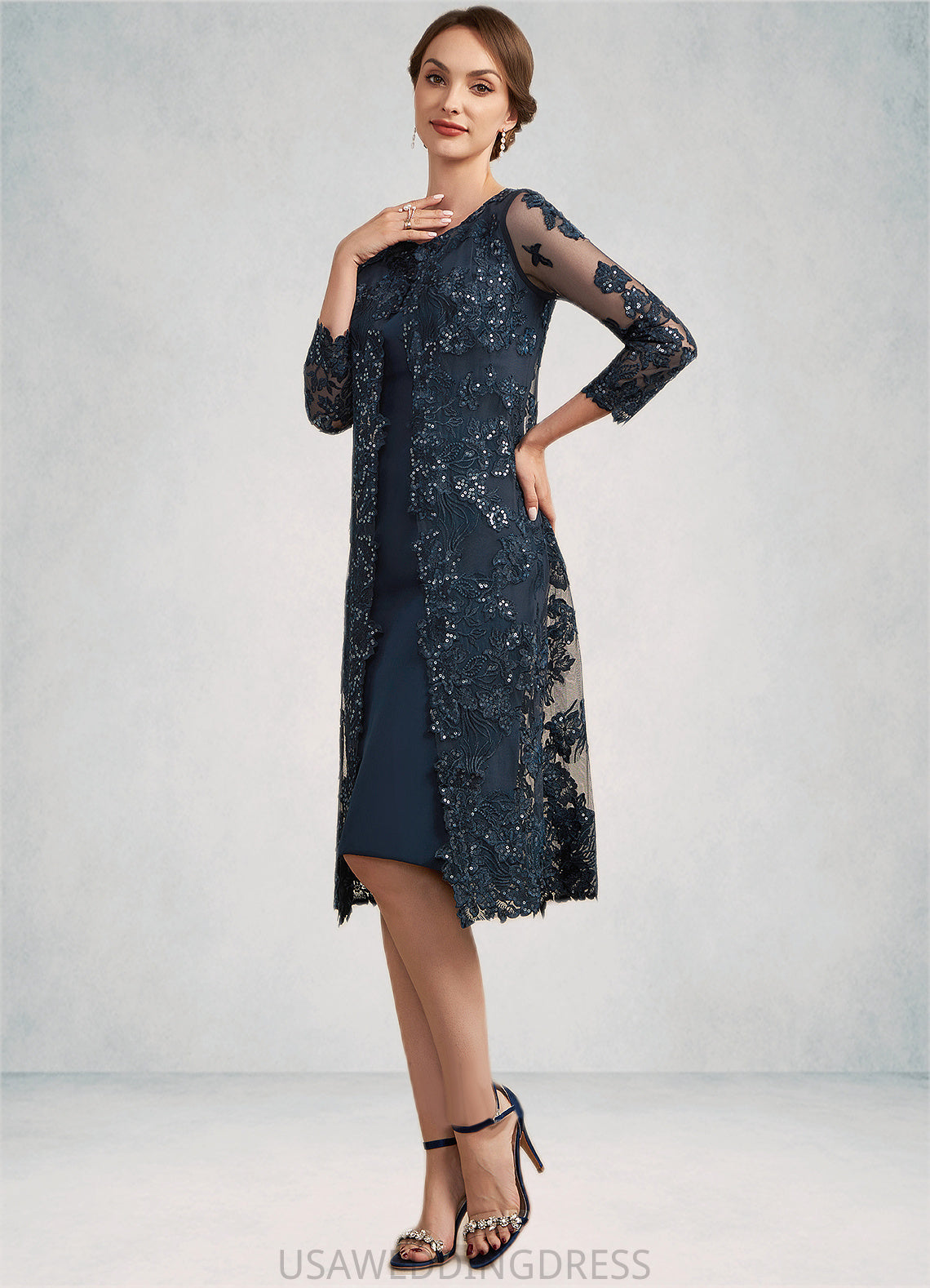 Kennedy Sheath/Column Scoop Neck Knee-Length Chiffon Lace Mother of the Bride Dress With Sequins DS126P0014771