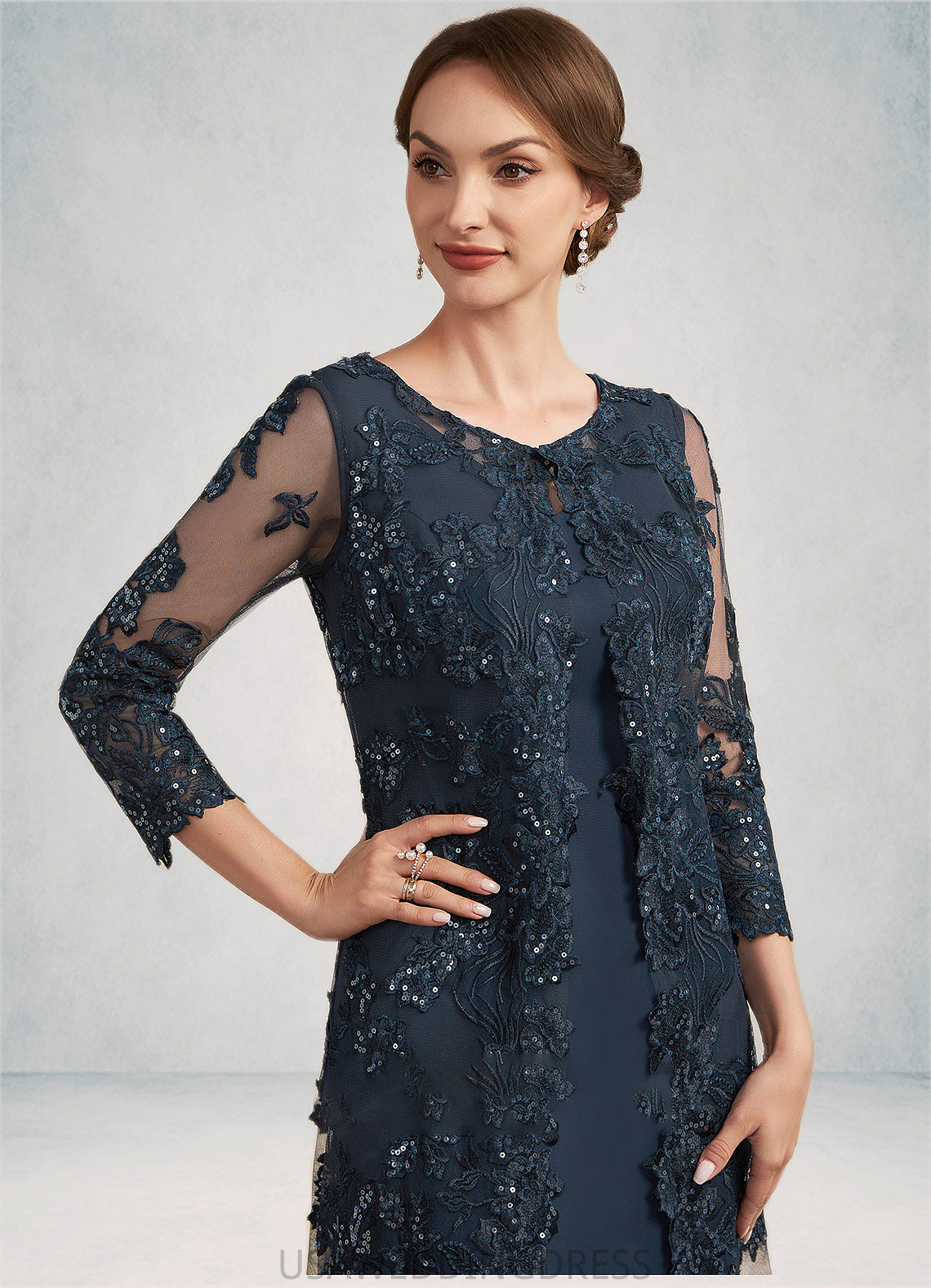 Kennedy Sheath/Column Scoop Neck Knee-Length Chiffon Lace Mother of the Bride Dress With Sequins DS126P0014771