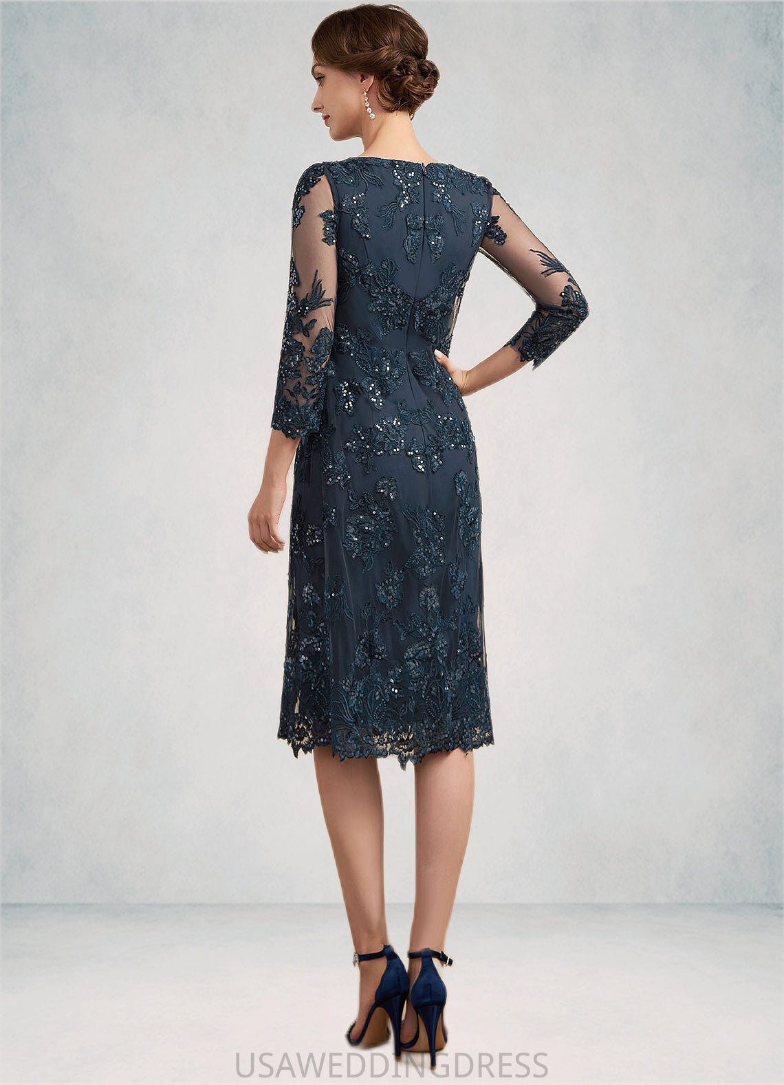 Kennedy Sheath/Column Scoop Neck Knee-Length Chiffon Lace Mother of the Bride Dress With Sequins DS126P0014771