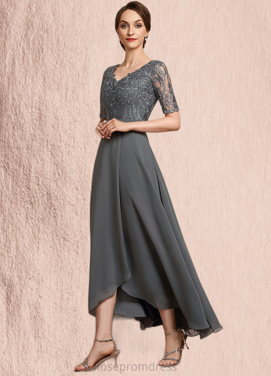 Maleah A-Line V-neck Asymmetrical Chiffon Lace Mother of the Bride Dress SRS126P0014772