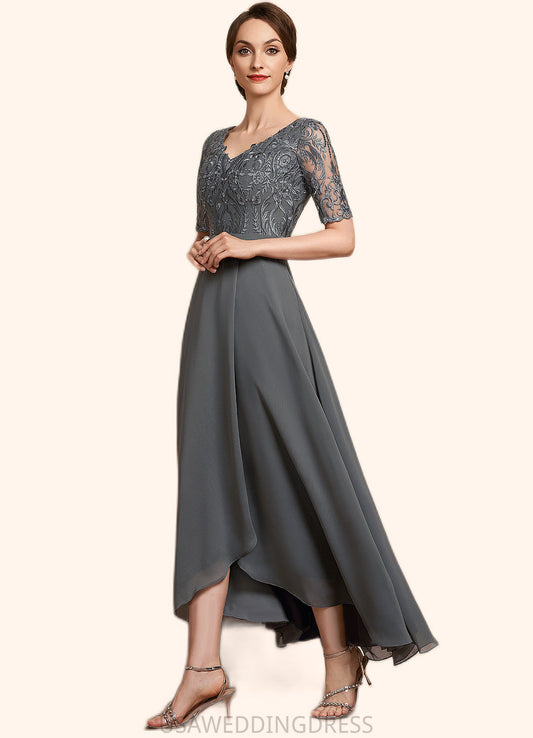 Adison A-Line V-neck Asymmetrical Chiffon Lace Mother of the Bride Dress DS126P0014772