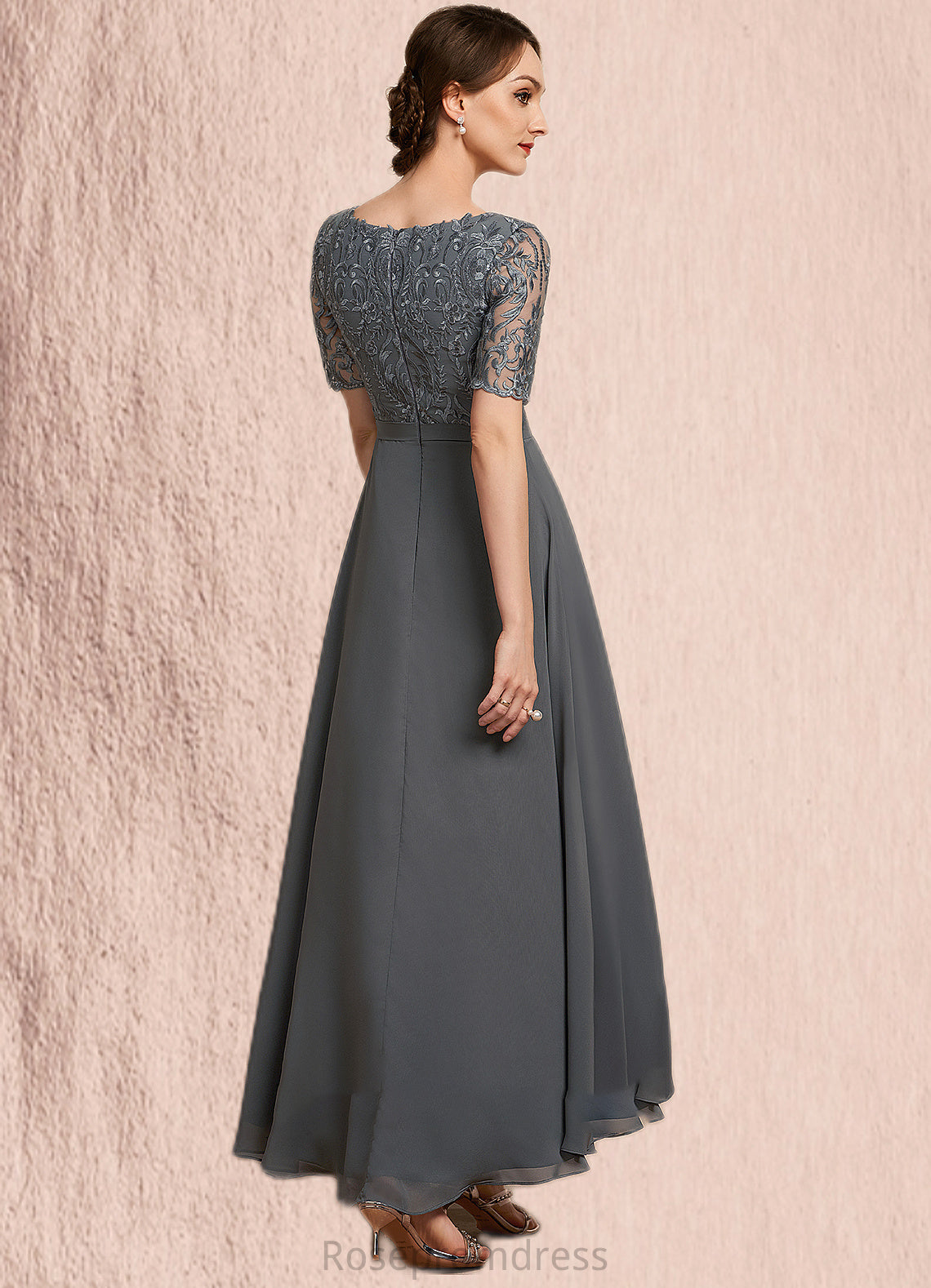 Maleah A-Line V-neck Asymmetrical Chiffon Lace Mother of the Bride Dress SRS126P0014772