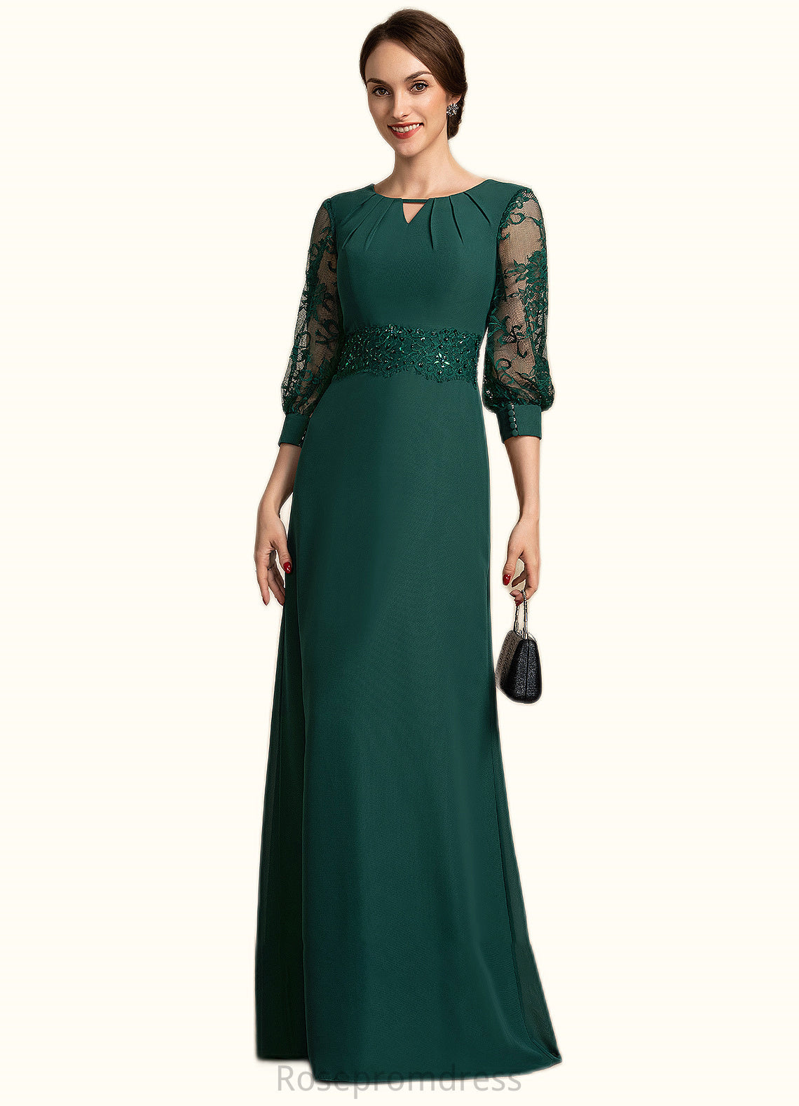 Brylee A-Line Scoop Neck Floor-Length Chiffon Lace Mother of the Bride Dress With Beading Sequins SRS126P0014773