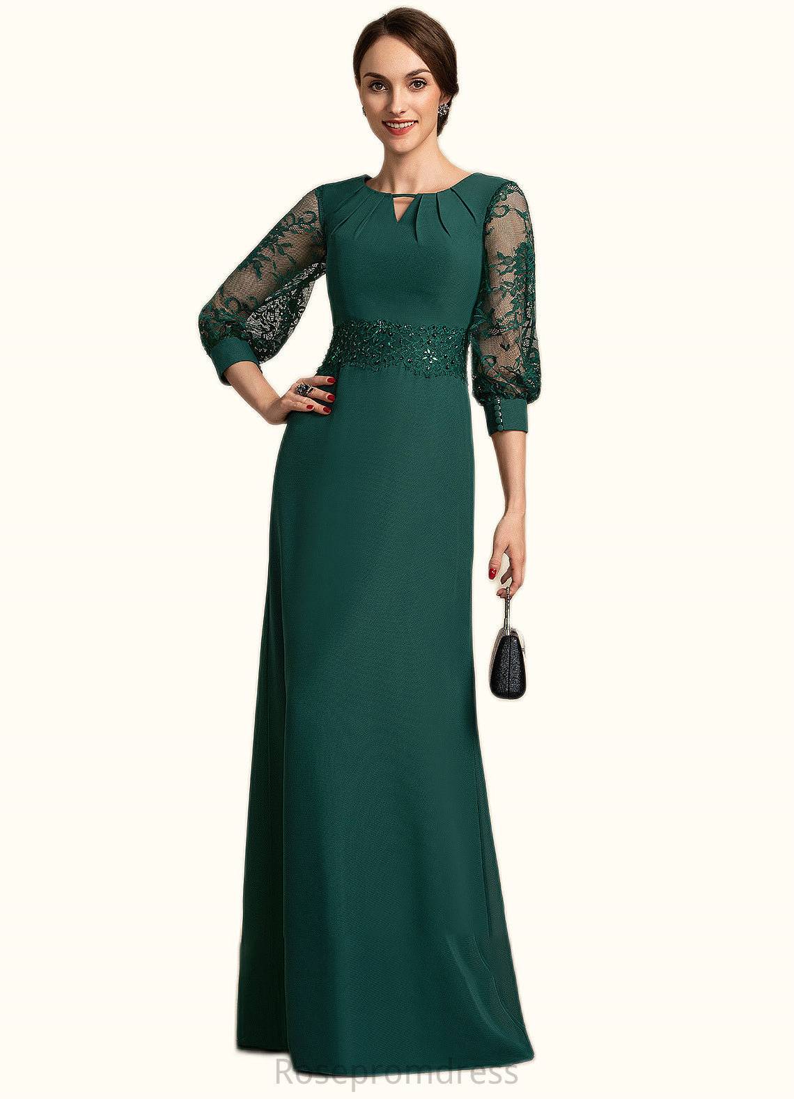 Brylee A-Line Scoop Neck Floor-Length Chiffon Lace Mother of the Bride Dress With Beading Sequins SRS126P0014773