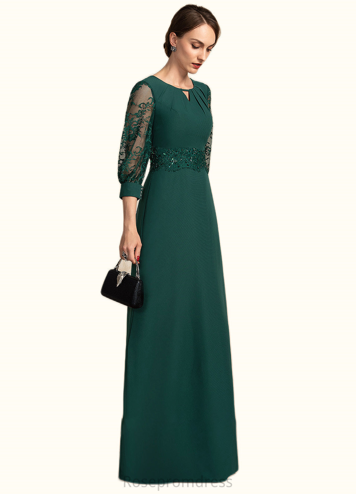 Brylee A-Line Scoop Neck Floor-Length Chiffon Lace Mother of the Bride Dress With Beading Sequins SRS126P0014773